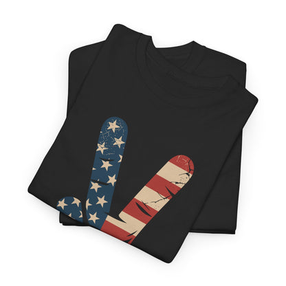 USA Flag Peace Sign Hand 4th of July Patriotic Men Boys T-Shirt