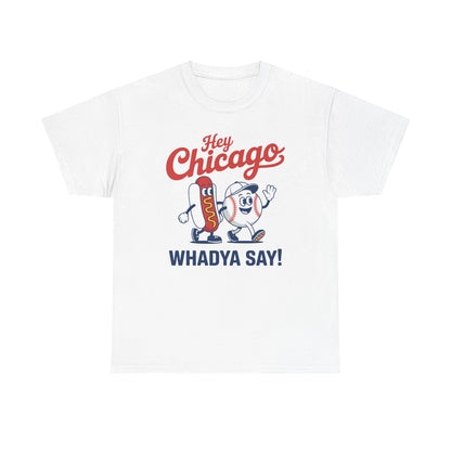 Hey Chicago Whadya Say Baseball and Hot Dog 4th of July Men Women T-Shirt