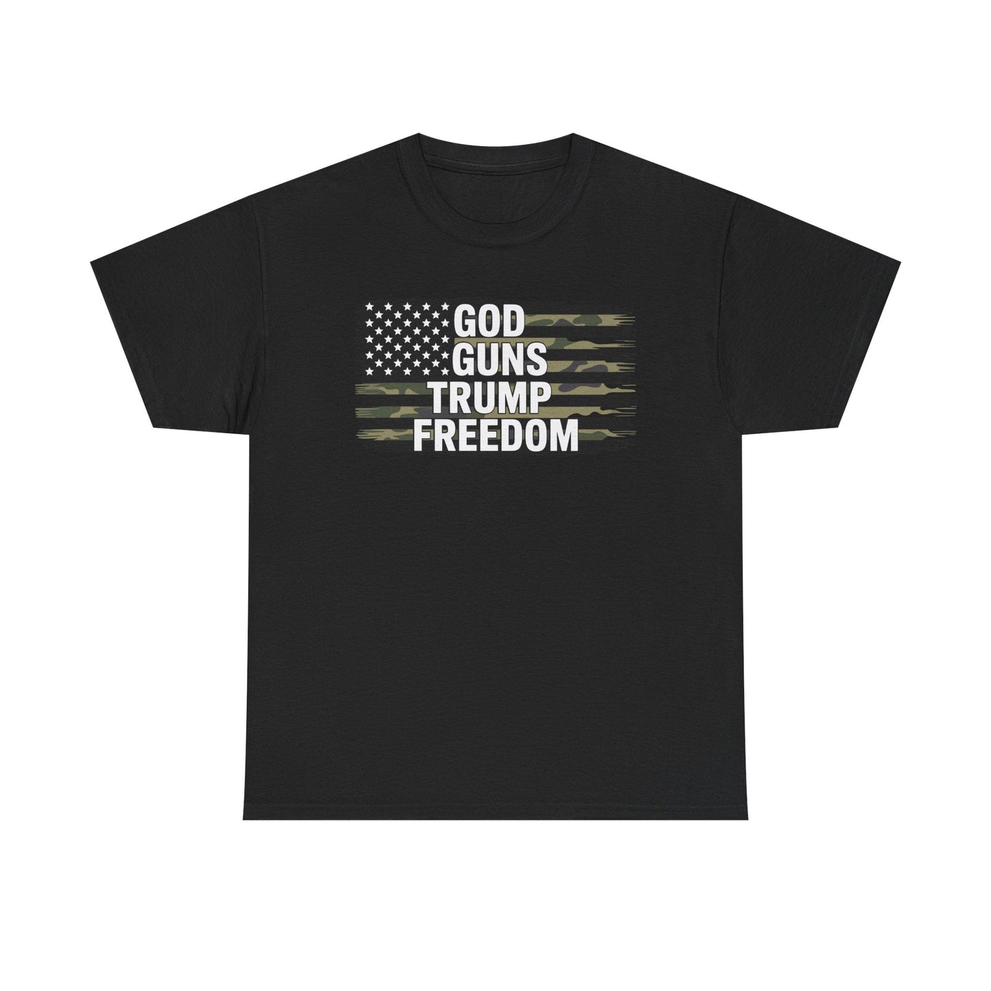 God Guns Trump Freedom Funny Camouflage Pro Gun USA Flag T-Shirt