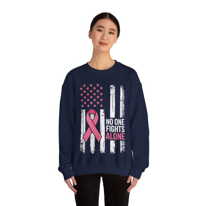 No One Fights Breast Cancer Alone American Flag Pink Ribbon Sweatshirt
