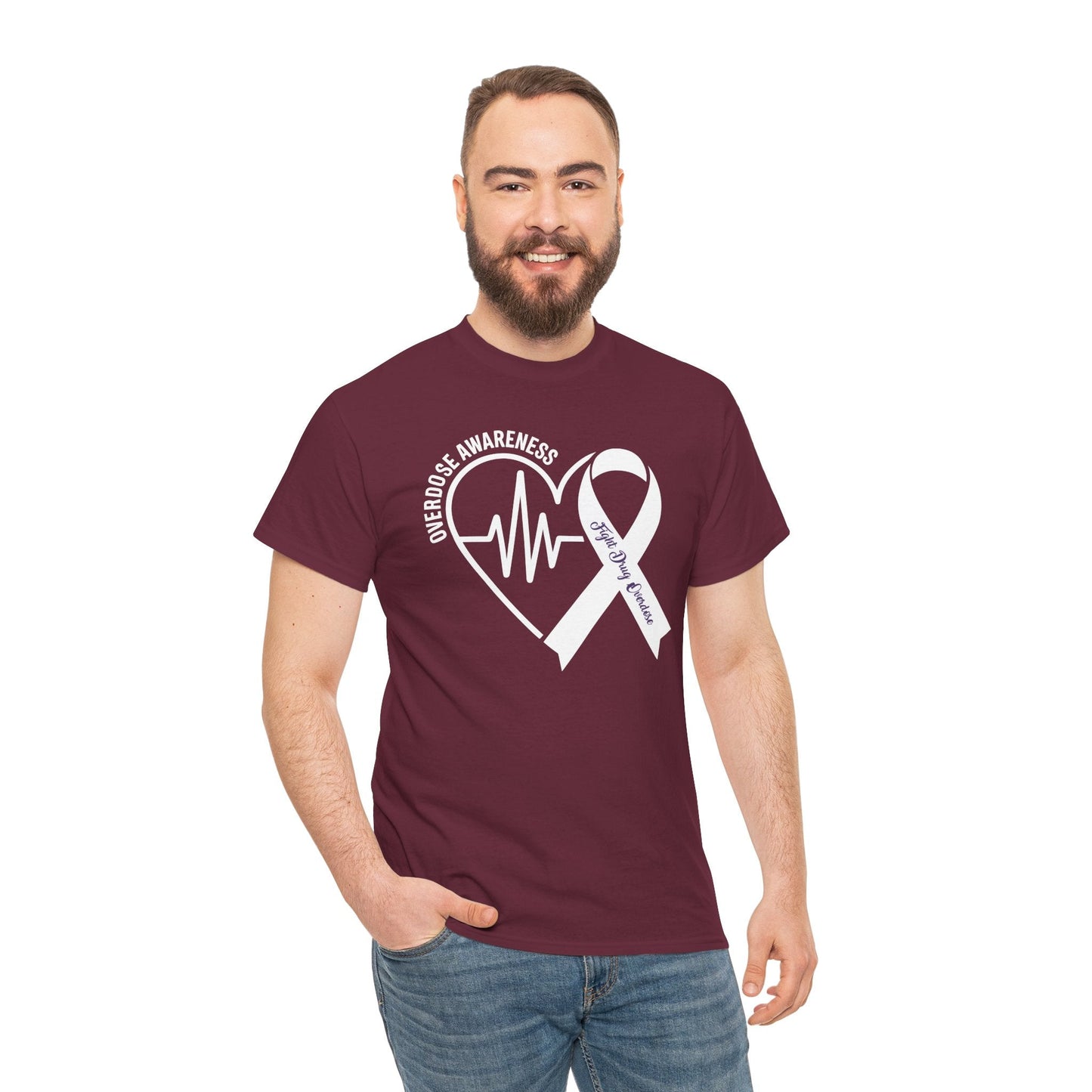 Overdose Awareness Month Heart Purple Ribbon Support T-Shirt
