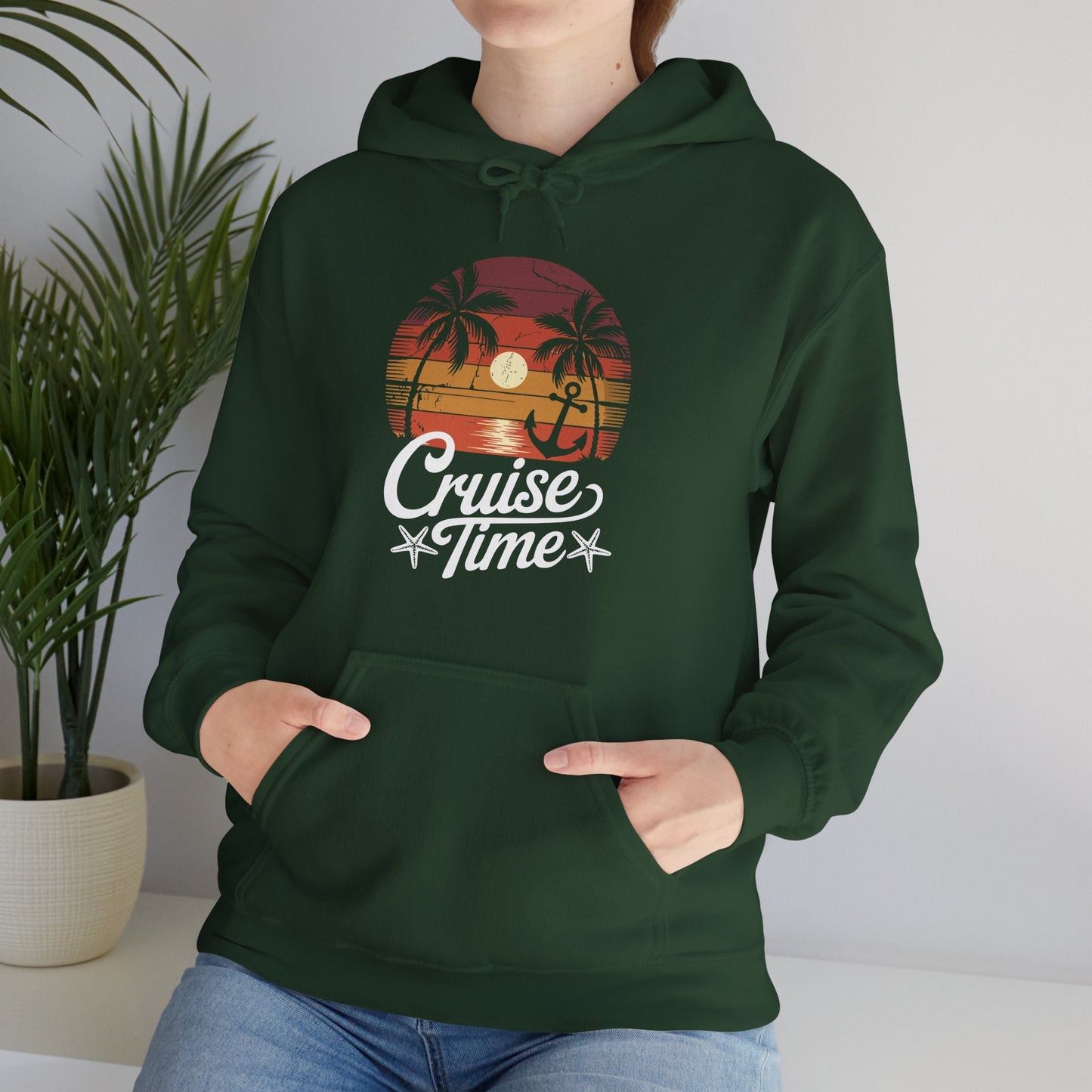 On Cruise Time Coconut Tree Graphic Summer Vacation Cruising Hoodie