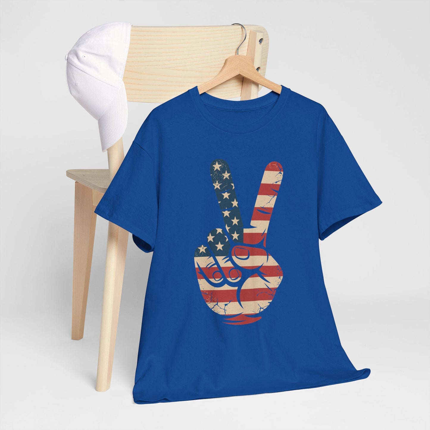 USA Flag Peace Sign Hand 4th of July Patriotic Men Boys T-Shirt
