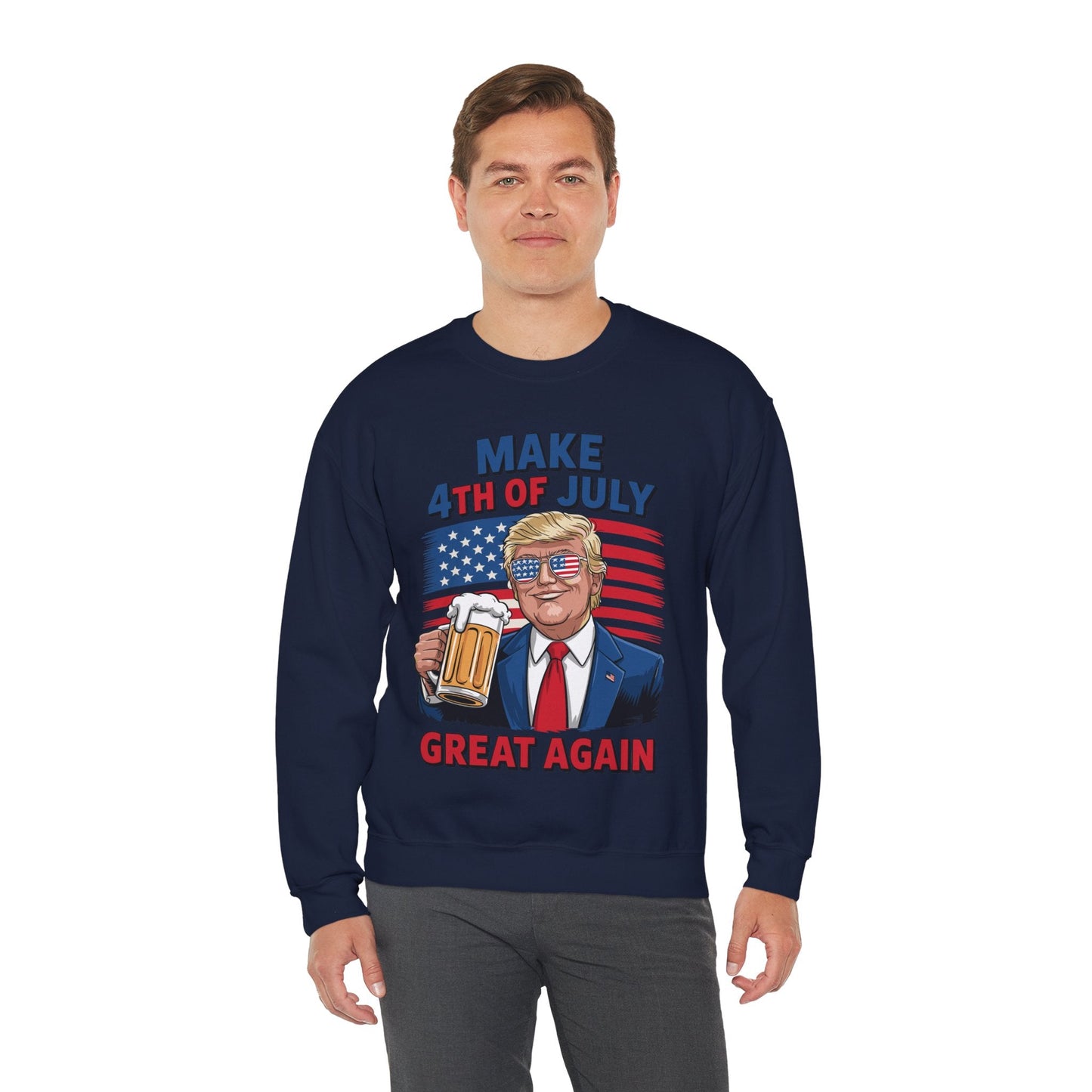 Funny Trump Make 4th Of July Great Again Drinking Beer Sweatshirt