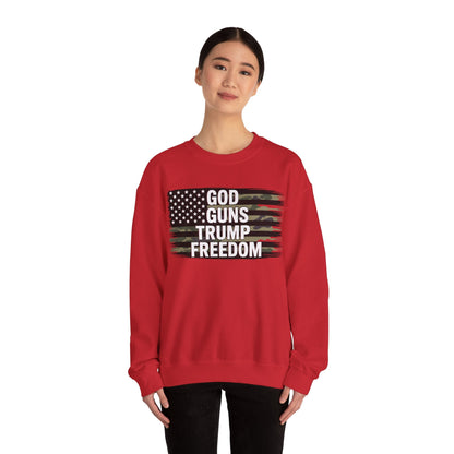 God Guns Trump Freedom Funny Camouflage Pro Gun USA Flag Sweatshirt