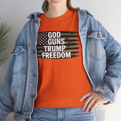 God Guns Trump Freedom Funny Camouflage Pro Gun USA Flag T-Shirt