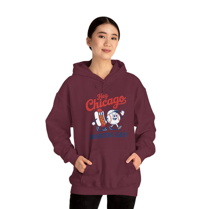 Hey Chicago Whadya Say Baseball and Hot Dog 4th of July Men Women Hoodie