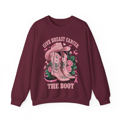 Give Breast Cancer The Boot Cowgirl Cancer Awareness Ribbon Sweatshirt
