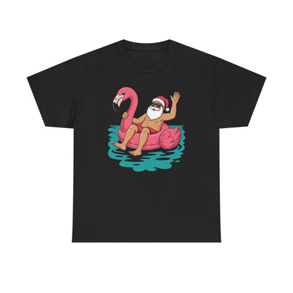 Santa Flamingo Floatie Funny Christmas In July Summer Xmas T-Shirt