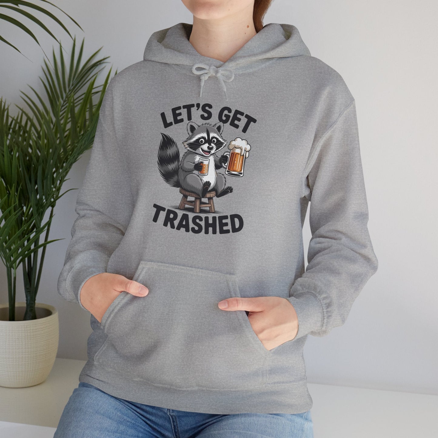 Funny Let's Get Trashed Raccoon Meme Humor Beer Drinking Hoodie