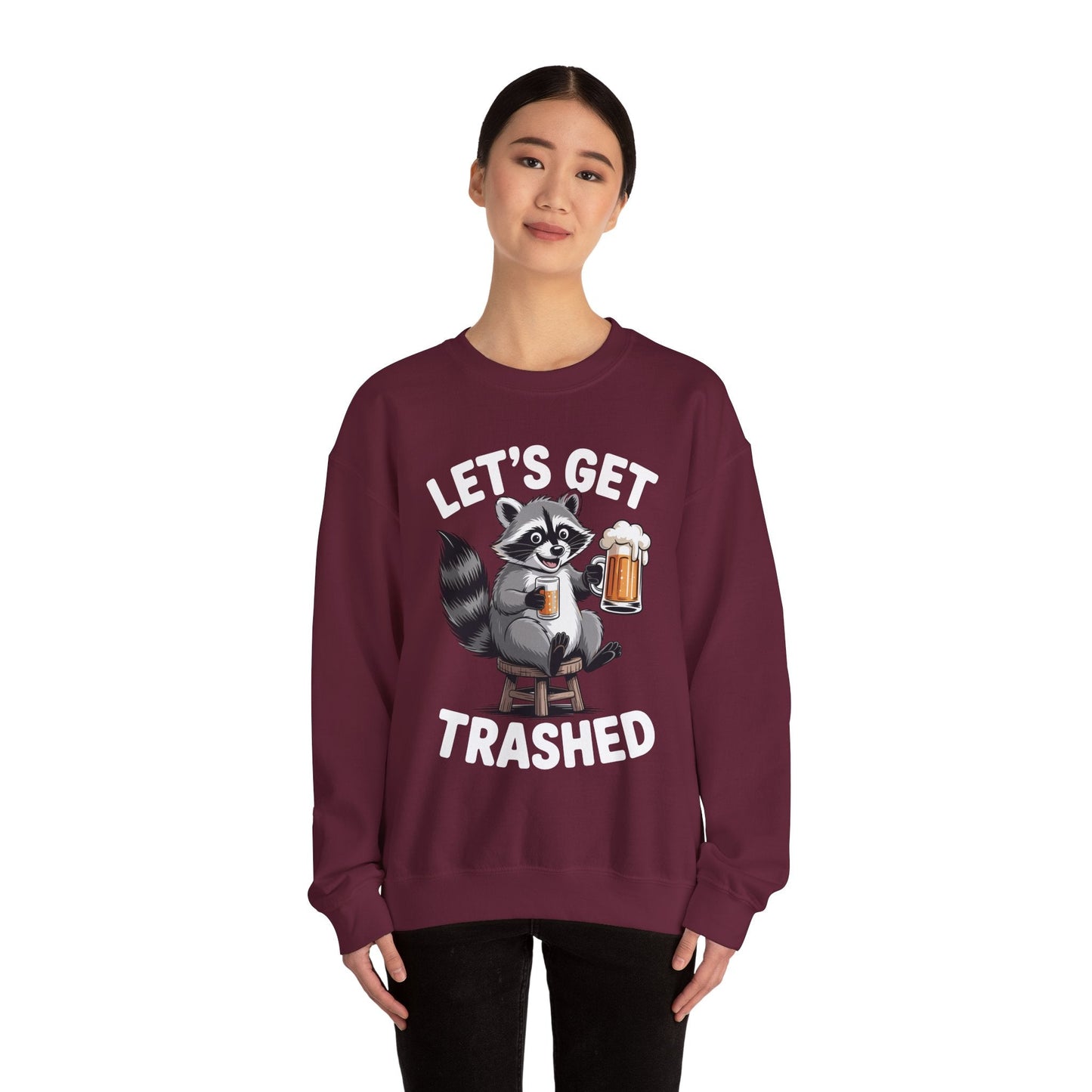 Funny Let's Get Trashed Raccoon Meme Humor Beer Drinking Sweatshirt