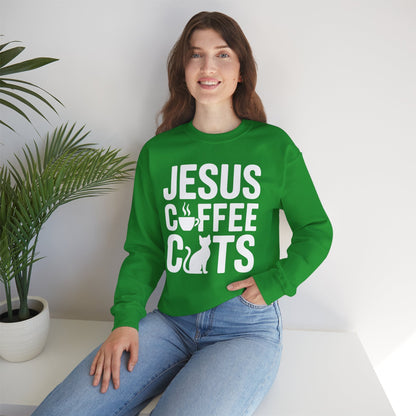 Christian Jesus, Coffee, Cats - Religous Cat Caffeine Lover Sweatshirt