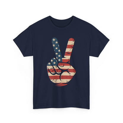 USA Flag Peace Sign Hand 4th of July Patriotic Men Boys T-Shirt
