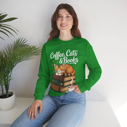 Coffee Cats & Books Lover, For Women & Girls, Funny Coffee Sweatshirt