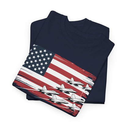 Patriotic Red White Blue USA Flag Fighter Jets 4th of July T-Shirt