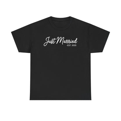 Just Married 2025 Honeymoon Wedding Couples Fiancee T-Shirt