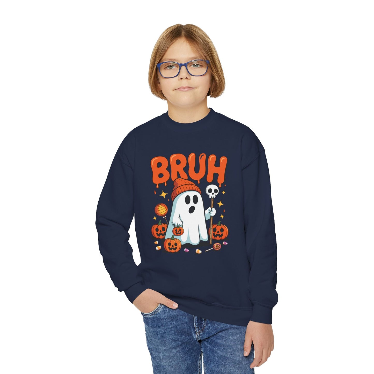 Bruh Ghost Halloween Cute Ghost Trick Or Treat Candy Kids Sweatshirt