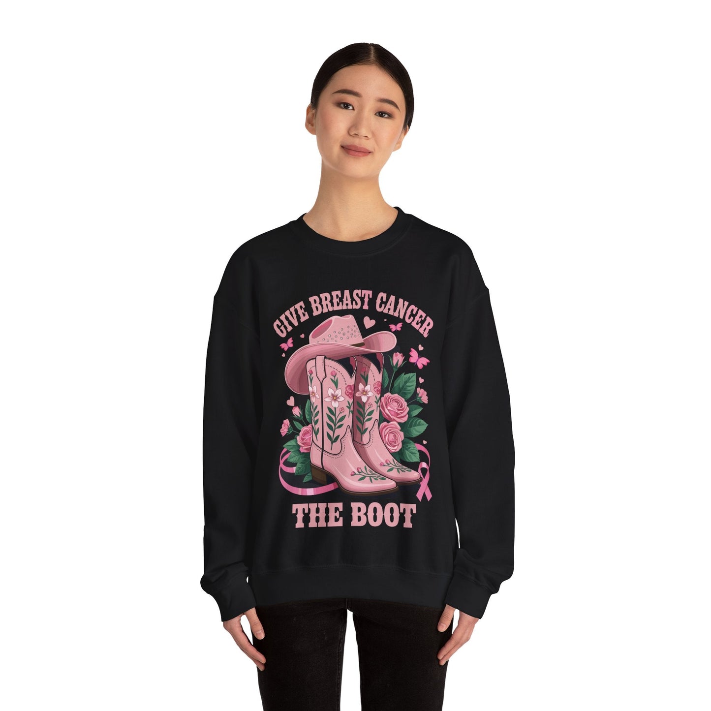 Give Breast Cancer The Boot Cowgirl Cancer Awareness Ribbon Sweatshirt