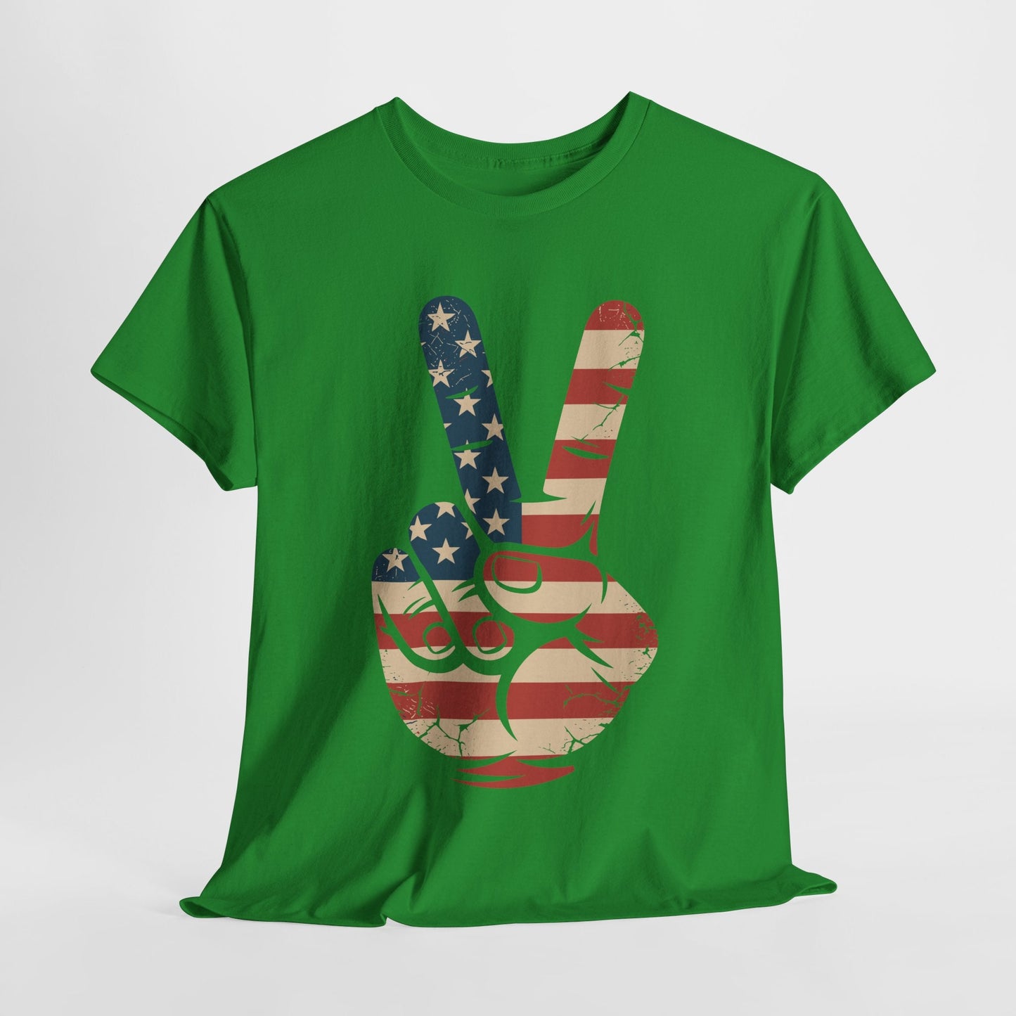 USA Flag Peace Sign Hand 4th of July Patriotic Men Boys T-Shirt