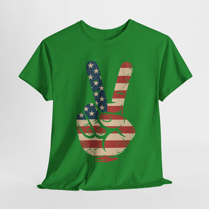 USA Flag Peace Sign Hand 4th of July Patriotic Men Boys T-Shirt
