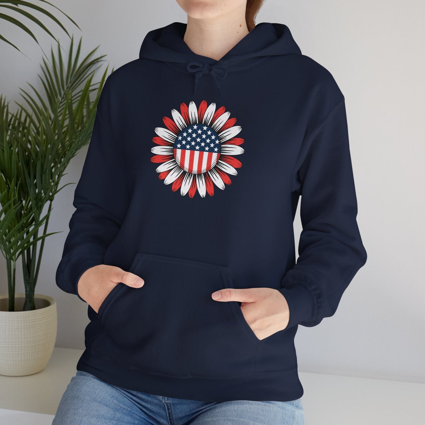Sunflower American Flag 4th of July Women Men Merica USA Hoodie