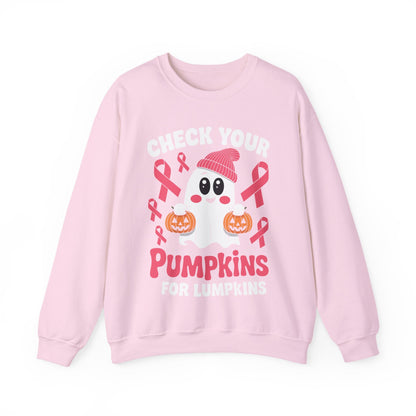 Breast Cancer Halloween Boo Ghost Check Your Pumpkins Womens Sweatshirt