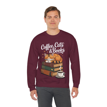 Coffee Cats & Books Lover, For Women & Girls, Funny Coffee Sweatshirt