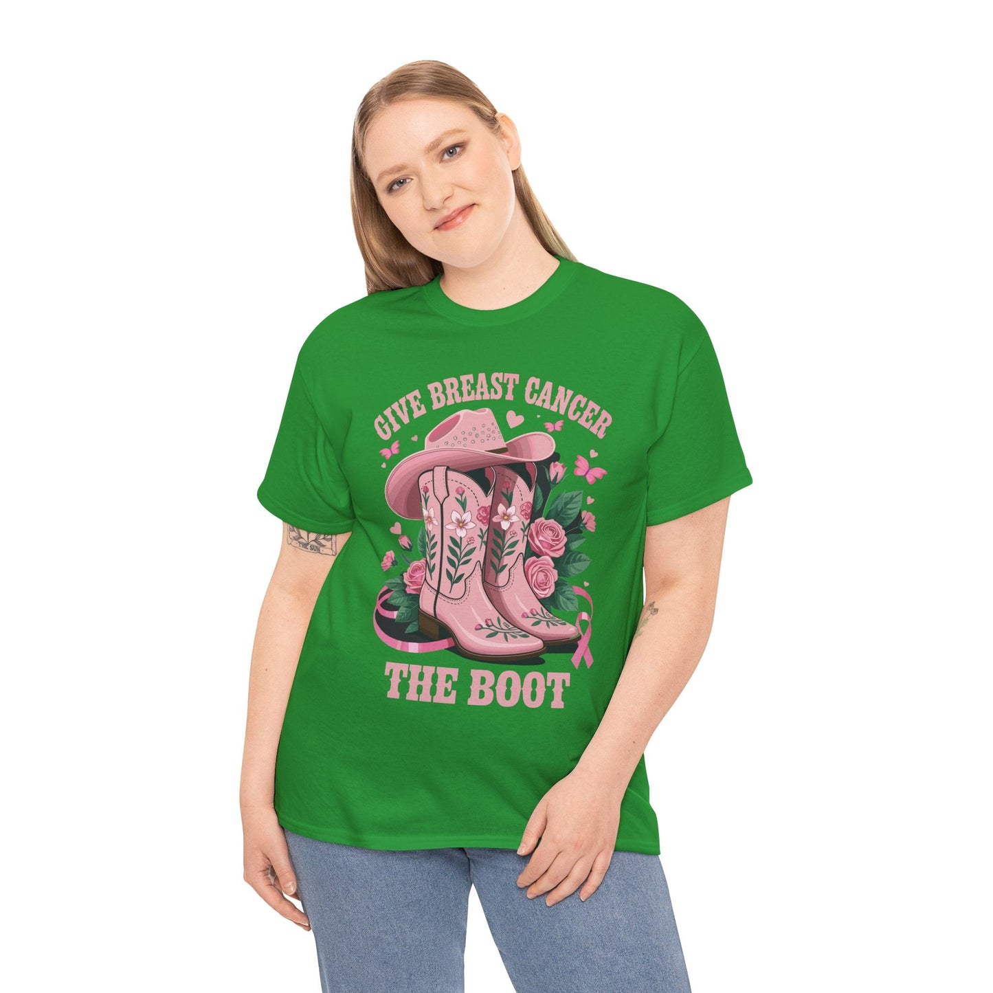 Give Breast Cancer The Boot Cowgirl Cancer Awareness Ribbon T-Shirt