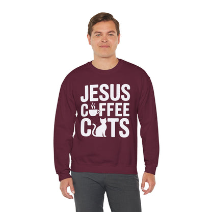 Christian Jesus, Coffee, Cats - Religous Cat Caffeine Lover Sweatshirt