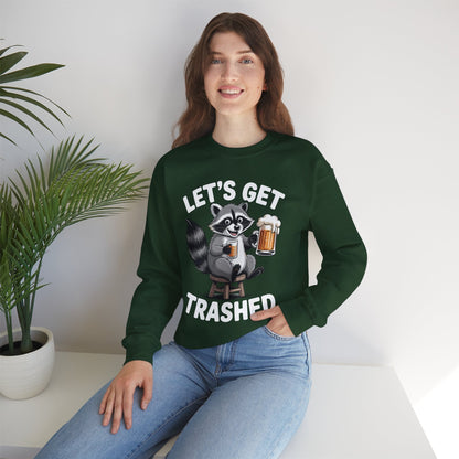 Funny Let's Get Trashed Raccoon Meme Humor Beer Drinking Sweatshirt