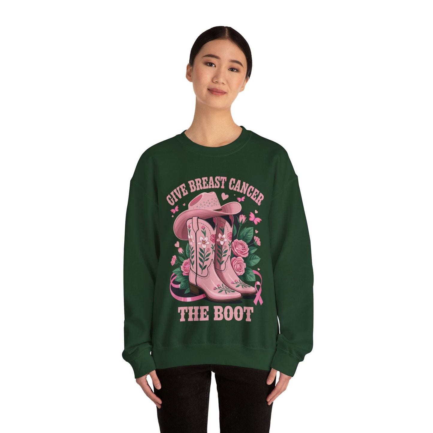 Give Breast Cancer The Boot Cowgirl Cancer Awareness Ribbon Sweatshirt