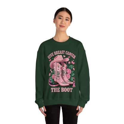 Give Breast Cancer The Boot Cowgirl Cancer Awareness Ribbon Sweatshirt
