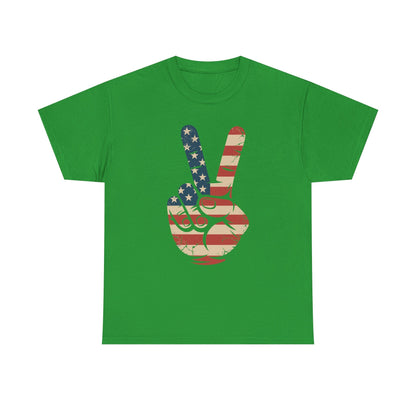 USA Flag Peace Sign Hand 4th of July Patriotic Men Boys T-Shirt
