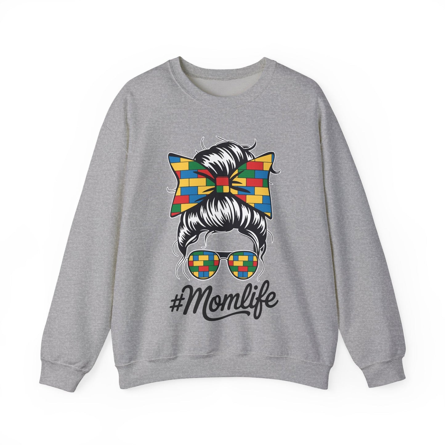 Building Block Messy Bun Mom Life Master Builder Mothers Day Sweatshirt