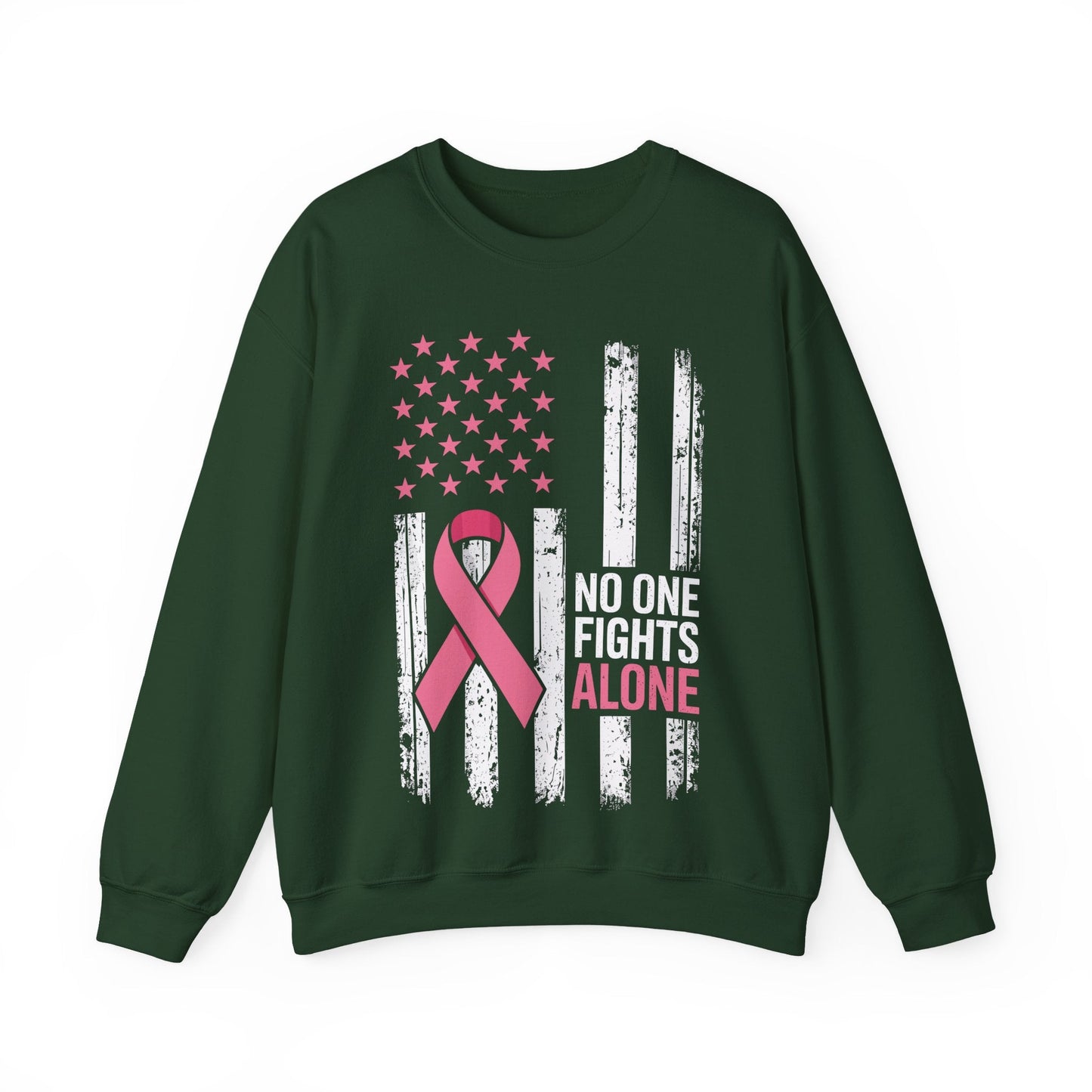 No One Fights Breast Cancer Alone American Flag Pink Ribbon Sweatshirt