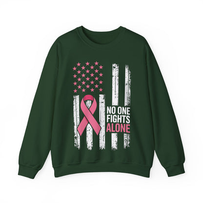No One Fights Breast Cancer Alone American Flag Pink Ribbon Sweatshirt