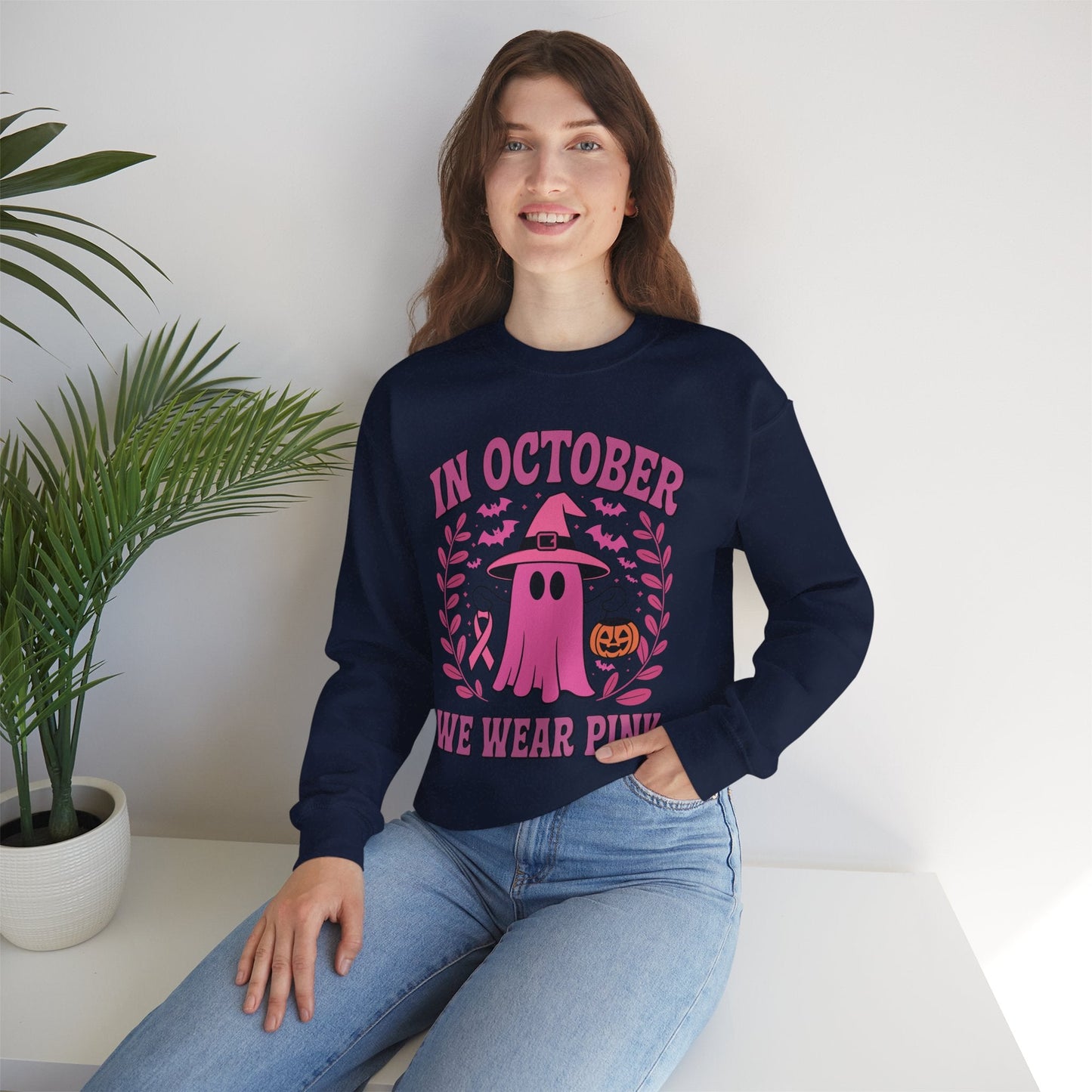 In October We Wear Pink Breast Cancer Awareness Halloween Sweatshirt