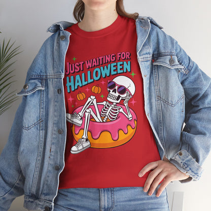 Just Waiting For Halloween Skeleton Donut Summerween Vibes T-Shirt