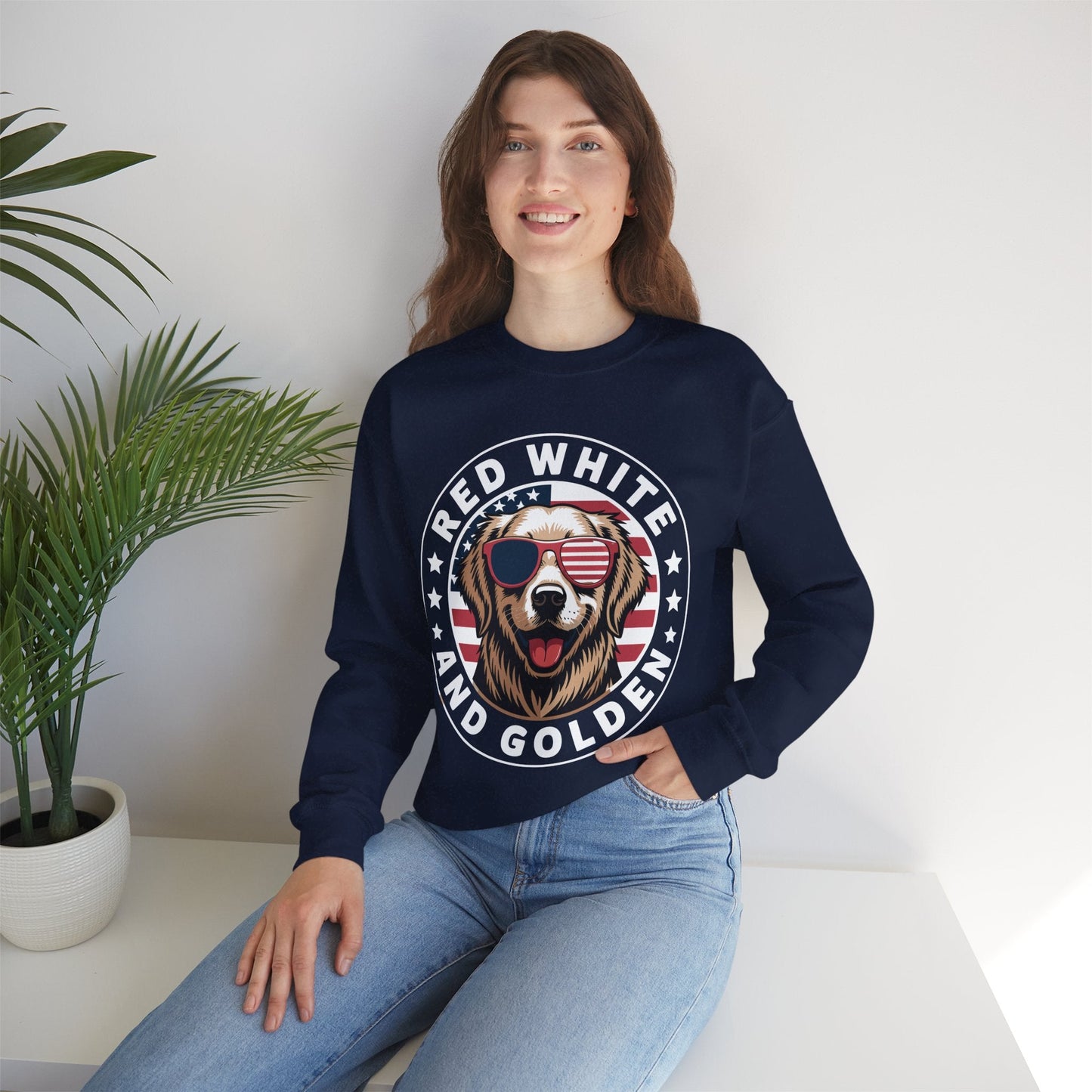 Red White Golden Retriever American Flag 4th of July Gift Sweatshirt