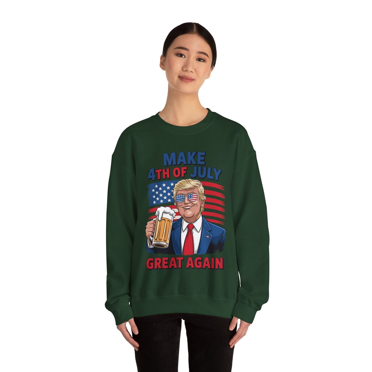 Funny Trump Make 4th Of July Great Again Drinking Beer Sweatshirt