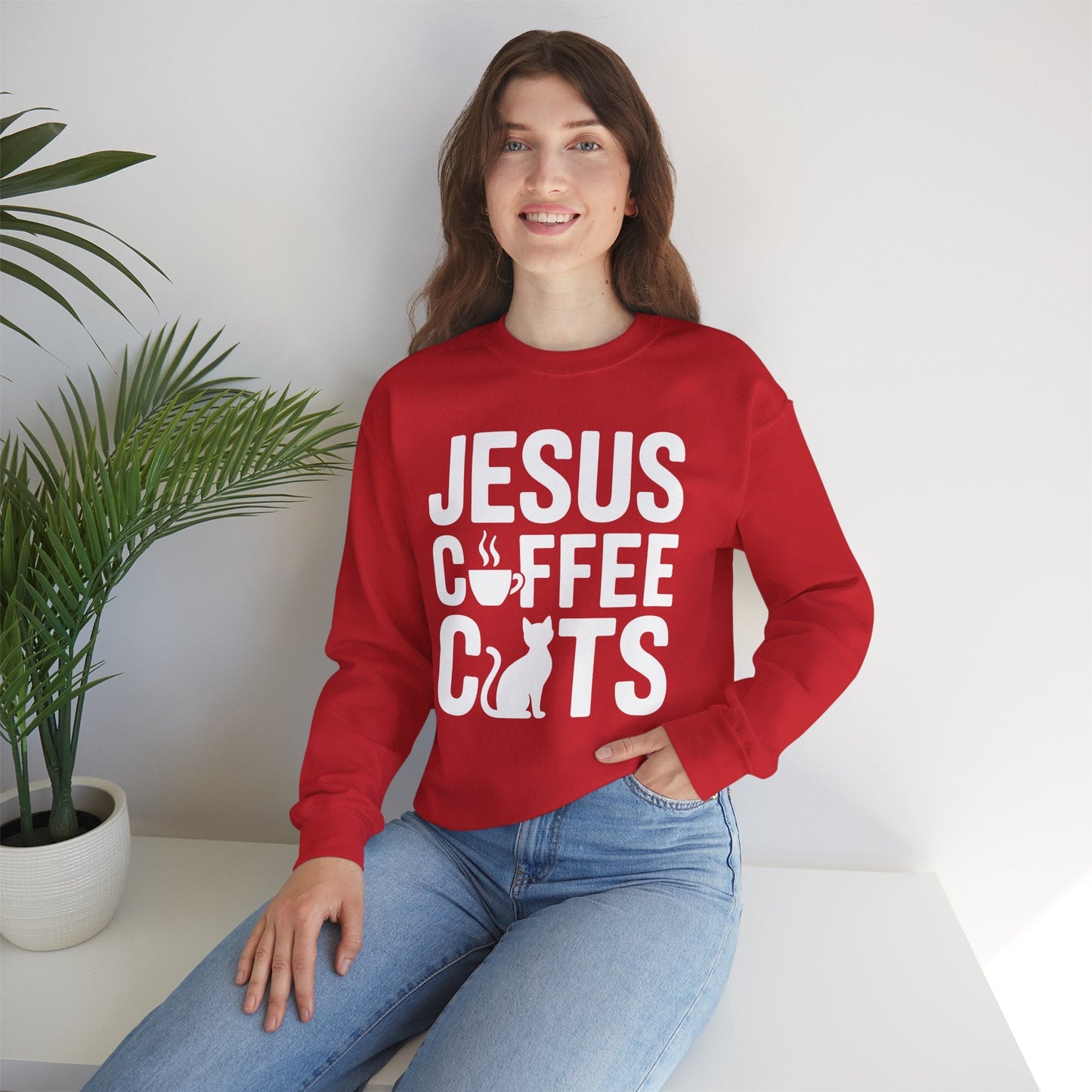 Christian Jesus, Coffee, Cats - Religous Cat Caffeine Lover Sweatshirt