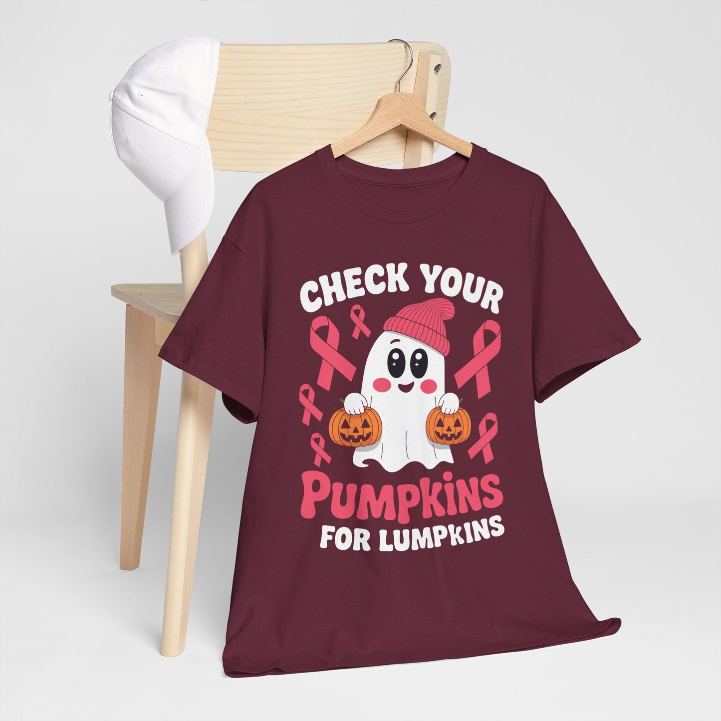 Breast Cancer Halloween Boo Ghost Check Your Pumpkins Womens T-Shirt