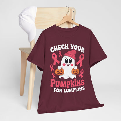 Breast Cancer Halloween Boo Ghost Check Your Pumpkins Womens T-Shirt