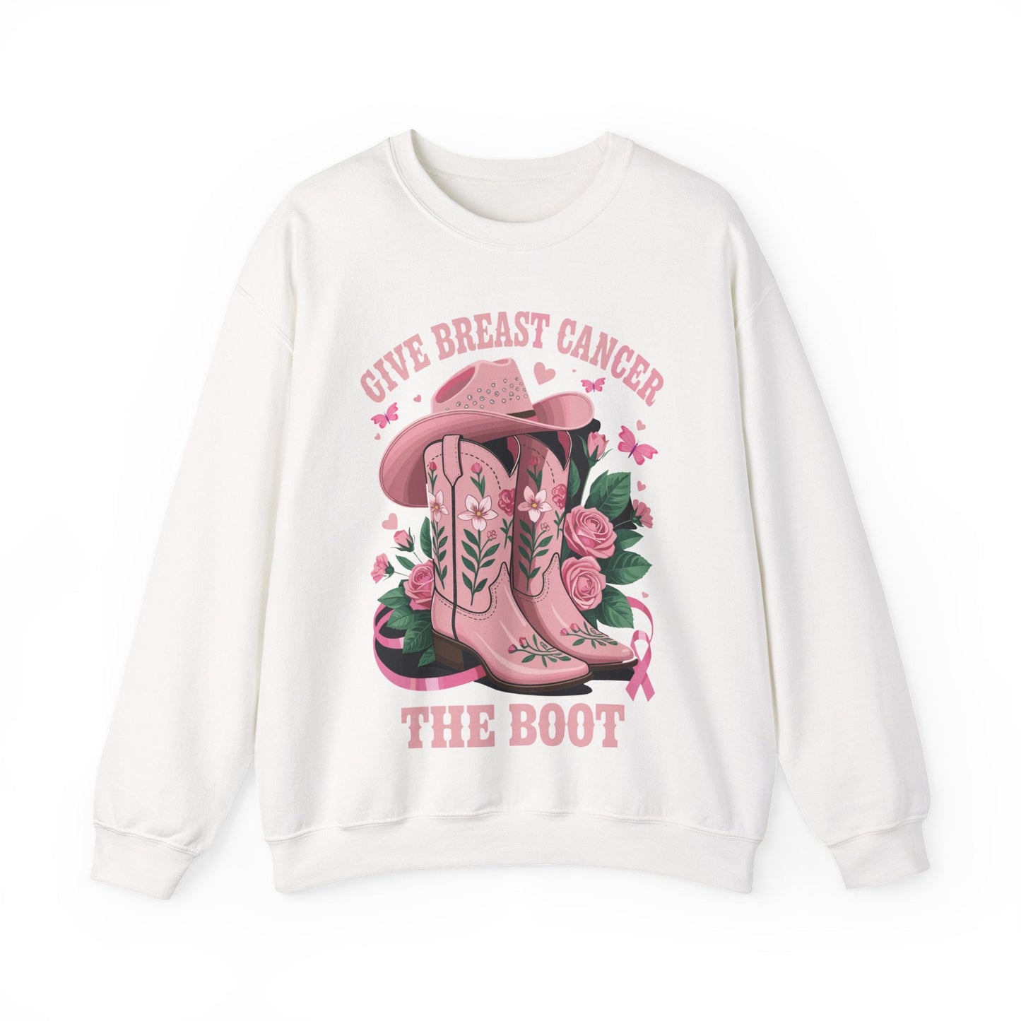 Give Breast Cancer The Boot Cowgirl Cancer Awareness Ribbon Sweatshirt