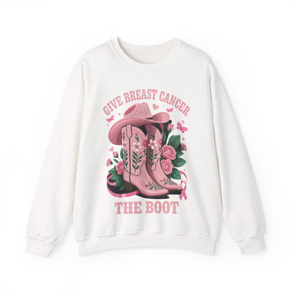 Give Breast Cancer The Boot Cowgirl Cancer Awareness Ribbon Sweatshirt
