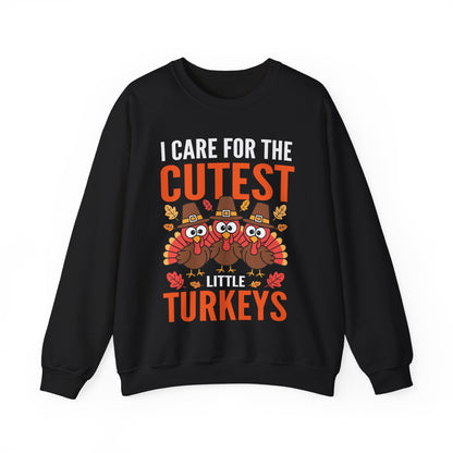 Care For Little Turkeys Nurse Fall Thanksgiving Scrub Top Sweatshirt