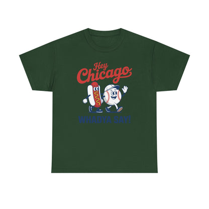 Hey Chicago Whadya Say Baseball and Hot Dog 4th of July Men Women T-Shirt
