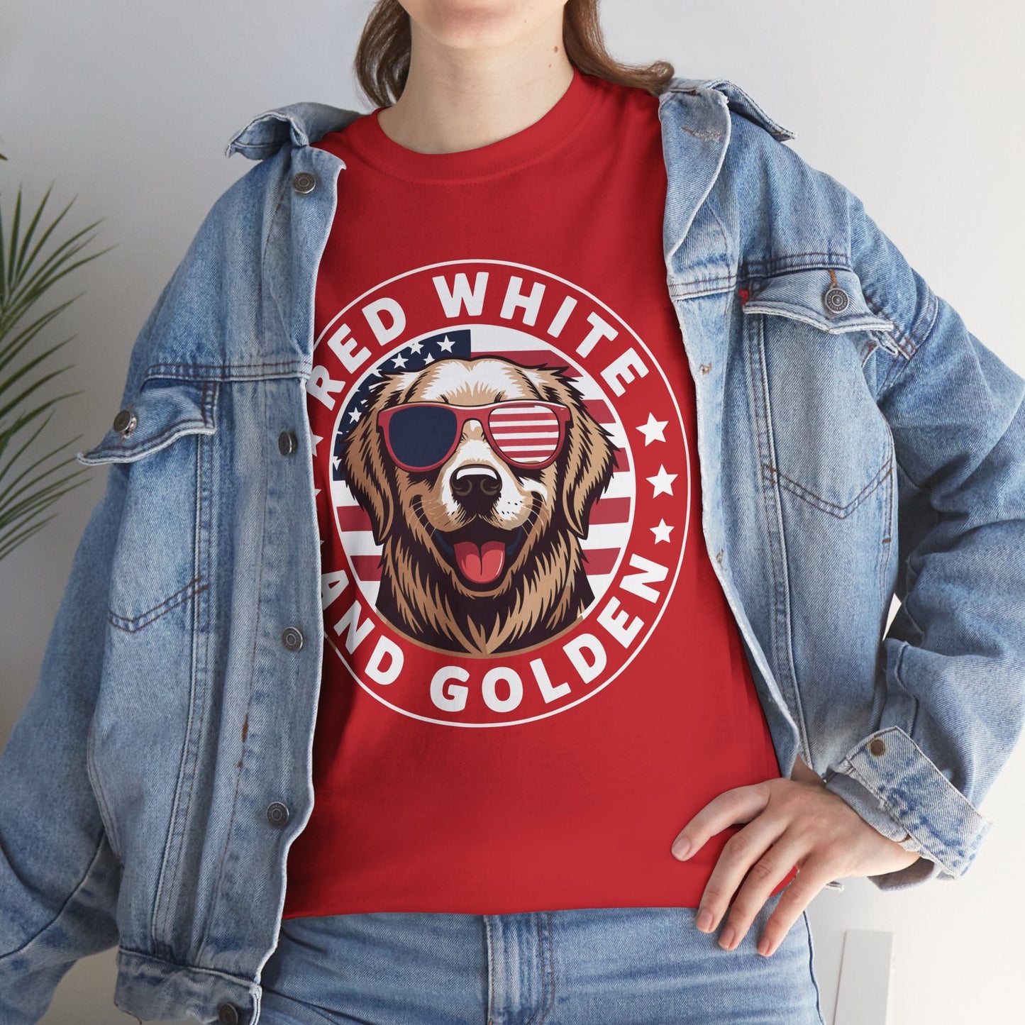 Red White Golden Retriever American Flag 4th of July Gift T-Shirt