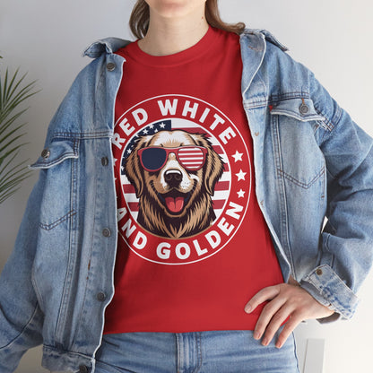 Red White Golden Retriever American Flag 4th of July Gift T-Shirt