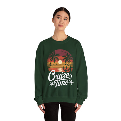 On Cruise Time Coconut Tree Graphic Summer Vacation Cruising Sweatshirt